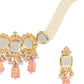 Gold-Plated White & Peach-Coloured Kundan-Studded & Beaded Jewellery Set