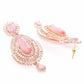 Pink Rose Gold-Plated AD Studded Handcrafted Oval Drop Earrings