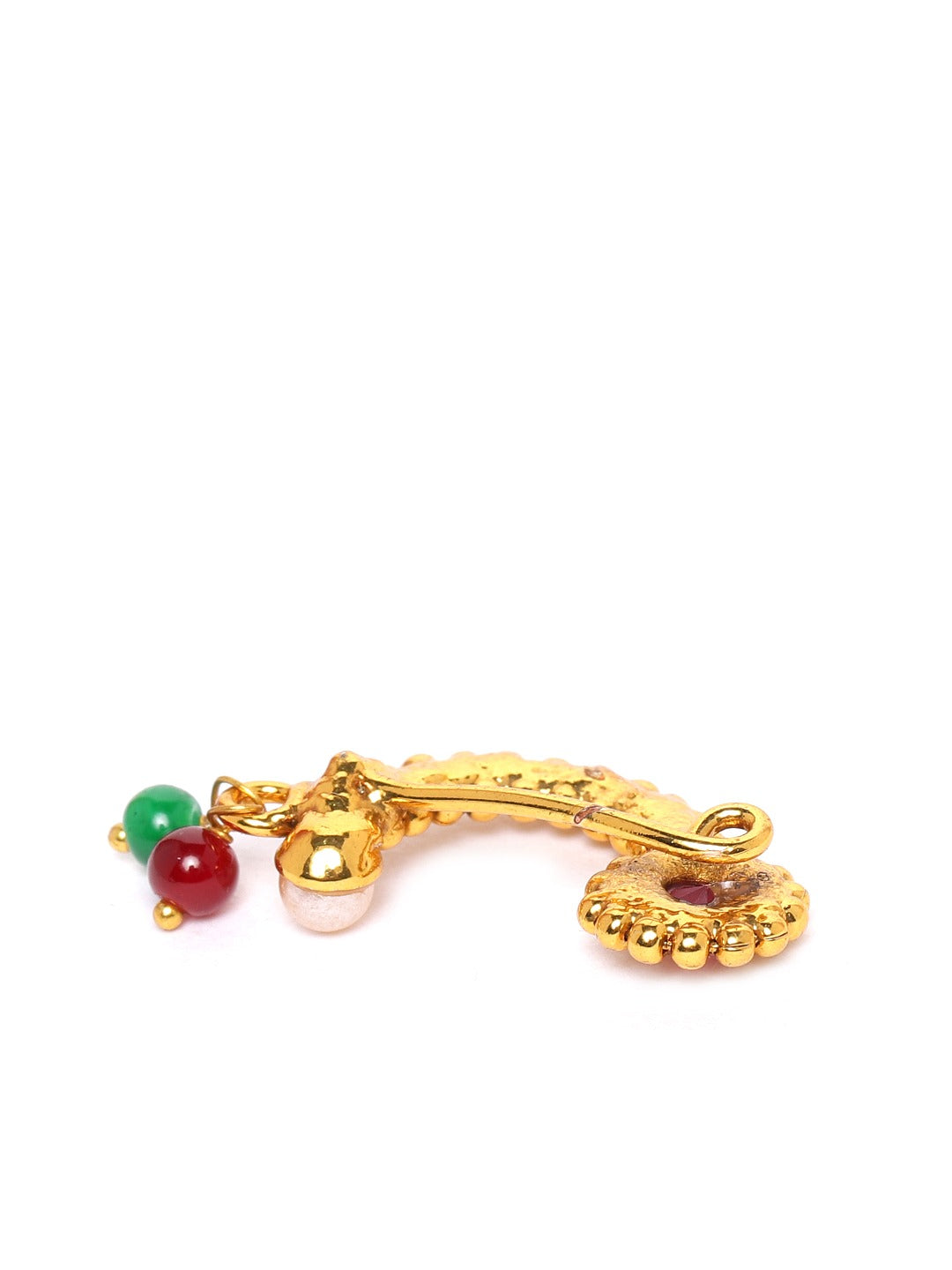 Maroon Antique Gold-Plated CZ-Studded & Beaded Marathi Nose Pin