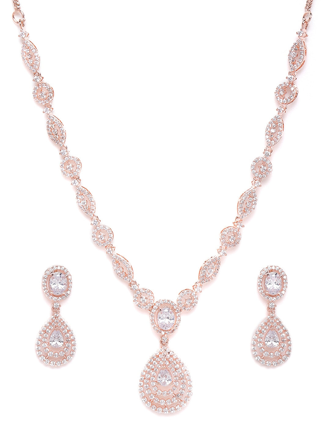 Rose Gold-Plated AD-Studded Handcrafted Jewellery Set