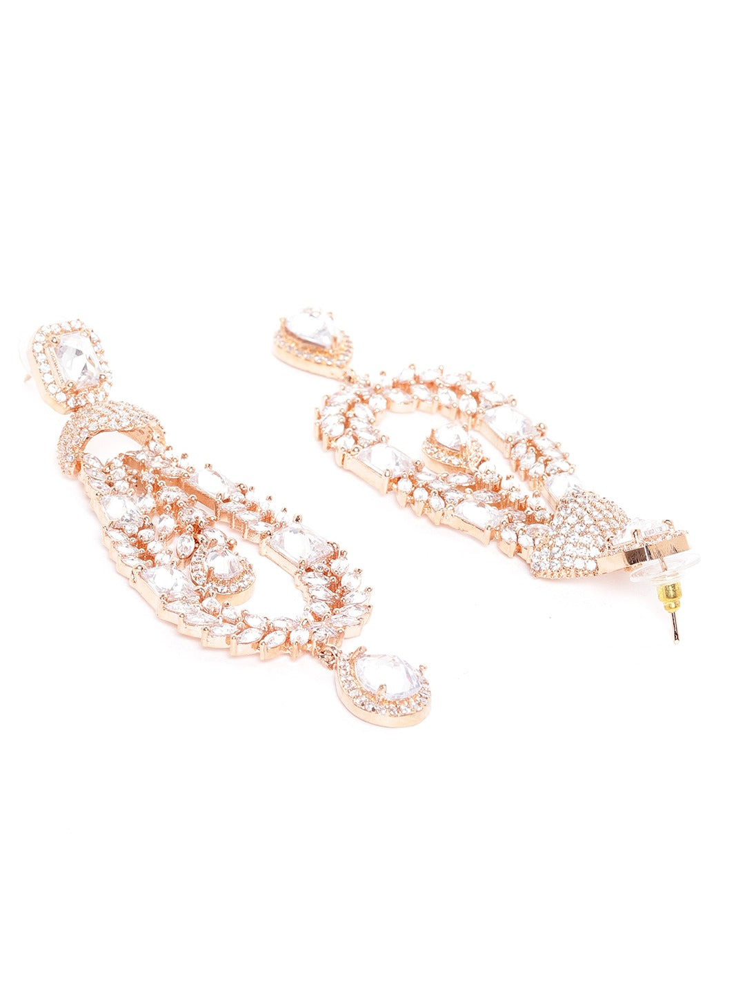 Rose Gold-Plated AD Studded Handcrafted Drop Earrings