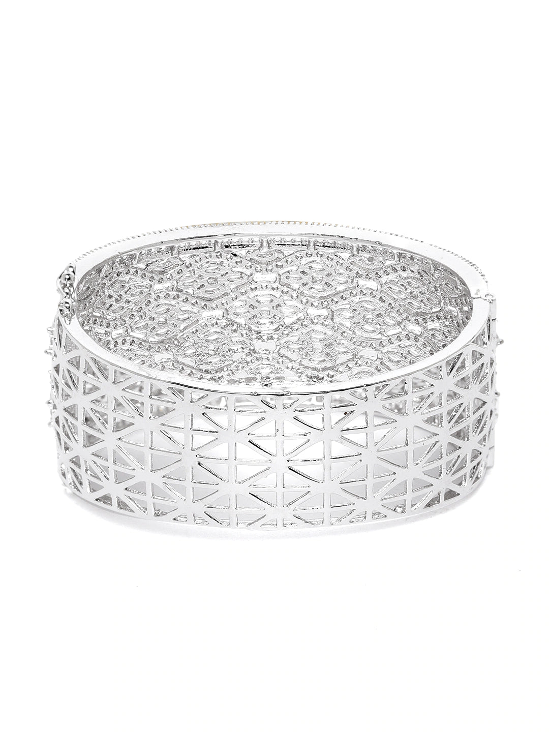 Women Silver- Plated AD Stone Studded Handcrafted Bangle Style Bracelet