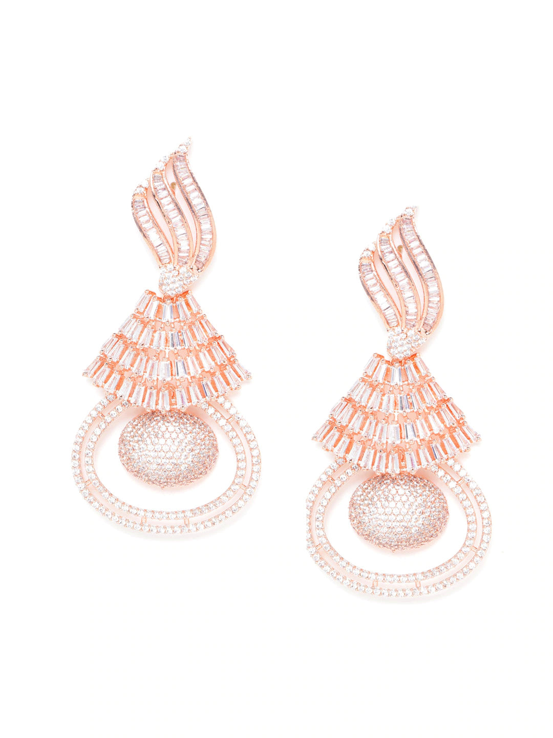 Rose Gold-Plated AD-Studded Handcrafted Contemporary Drop Earrings