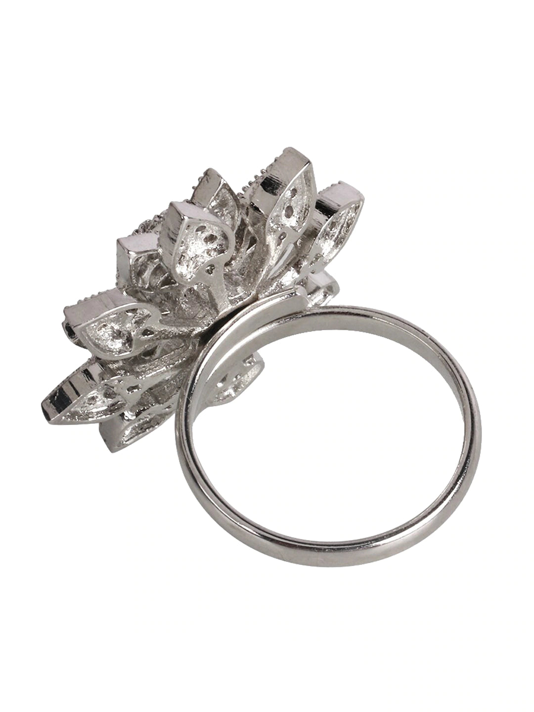 Silver-Plated White AD-Studded Handcrafted Adjustable Finger Ring