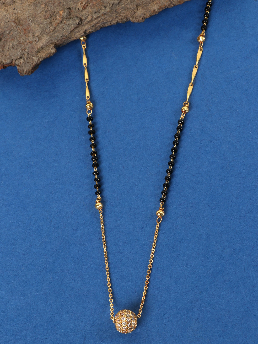 Black Gold-Plated AD-Studded & Beaded Mangalsutra