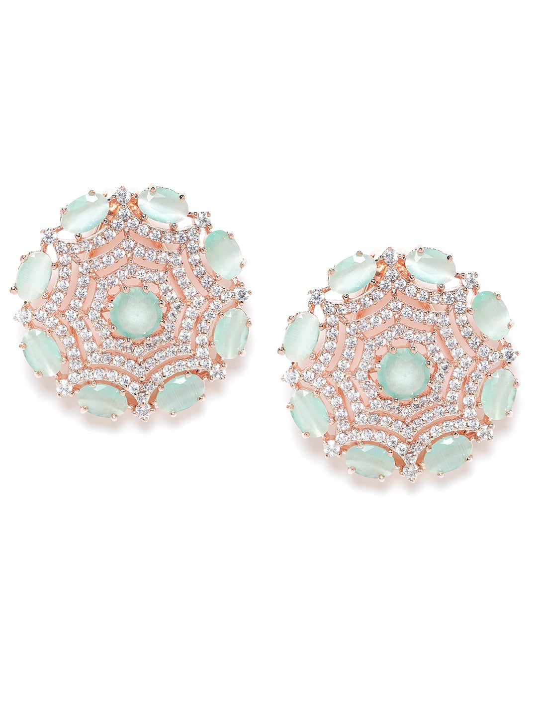 Sea Green Rose Gold-Plated Handcrafted Circular AD Studs