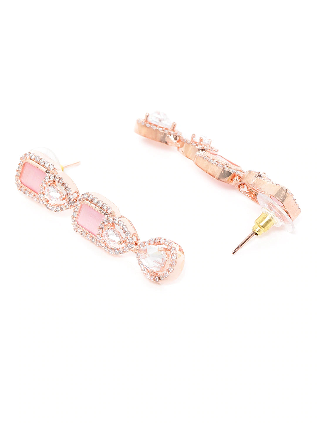 Pink Rose Gold-Plated American Diamond-Studded Handcrafted Jewellery Set