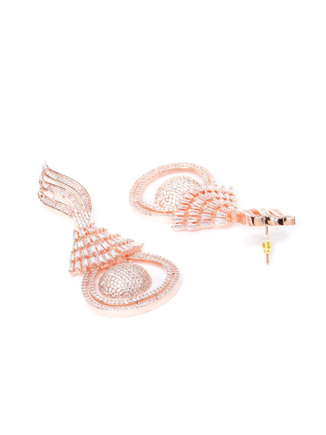 Rose Gold-Plated AD-Studded Handcrafted Contemporary Drop Earrings